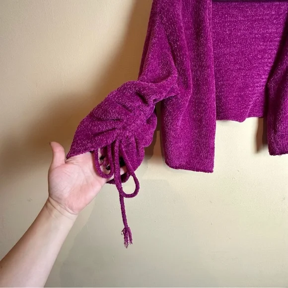 Free people Open Front Sweater Cardigan Hot Pink Cinched Tie Sleeves Women’s XS - Picture 3 of 14